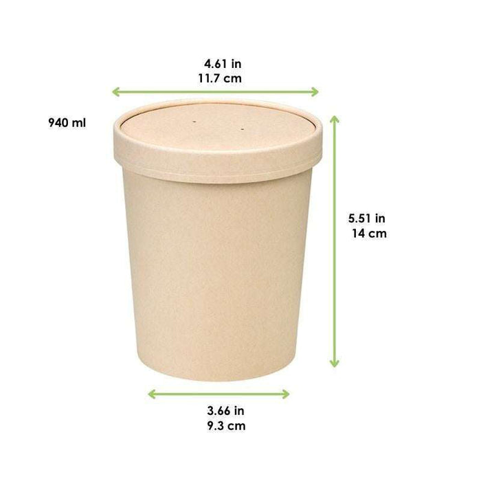 Pot carton fibre de bambou chaud et froid avec couvercle   H140mm 940ml - 250Pcs
