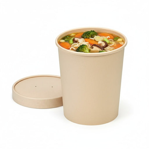 Pot carton fibre de bambou chaud et froid avec couvercle   H140mm 940ml - 250Pcs