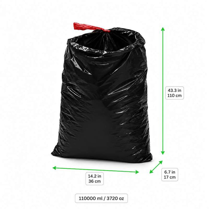 Sac poubelle noir à soufflet avec lien 360x170mm H1100mm 110L - 200Pcs