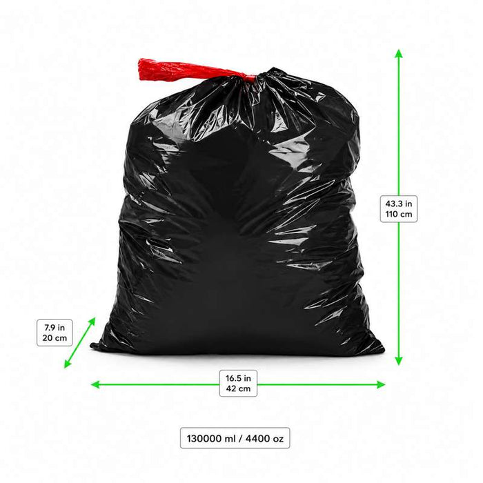 Sac poubelle noir à soufflets avec lien 420x200mm H1100mm 130L - 100Pcs