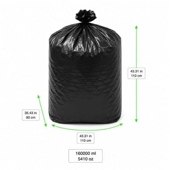 Grand sac poubelle noir à soufflet 900x1100mm 160L - 100Pcs