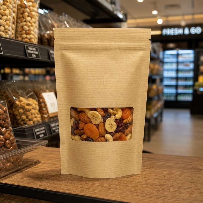 Sac poche debout kraft transparent avec zip de fermeture 130 H210mm-200Pcs
