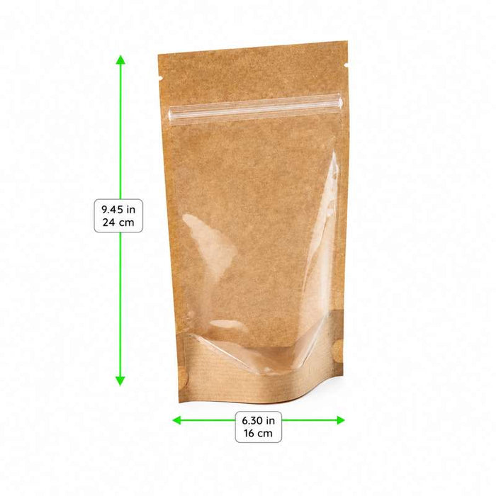 Pochette doypack kraft et fenêtre transparente à zip 150x220mm - 200Pcs