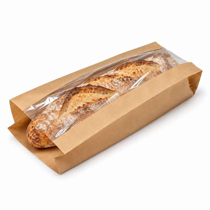 Sac baguette à fenêtre papier kraft brun  100x40mm H580mm-1000Pcs