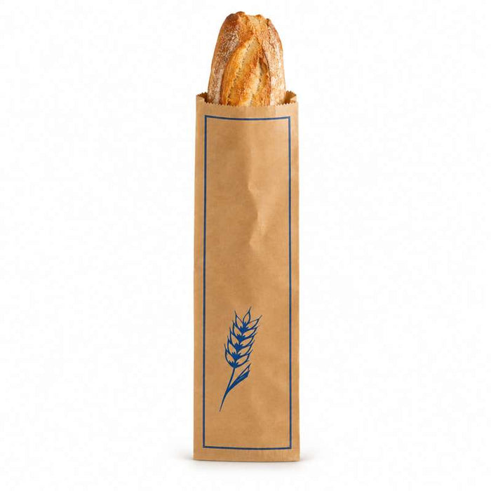 Sac à pain papier kraft brun décor bleu  170x70mm H490mm-1000Pcs