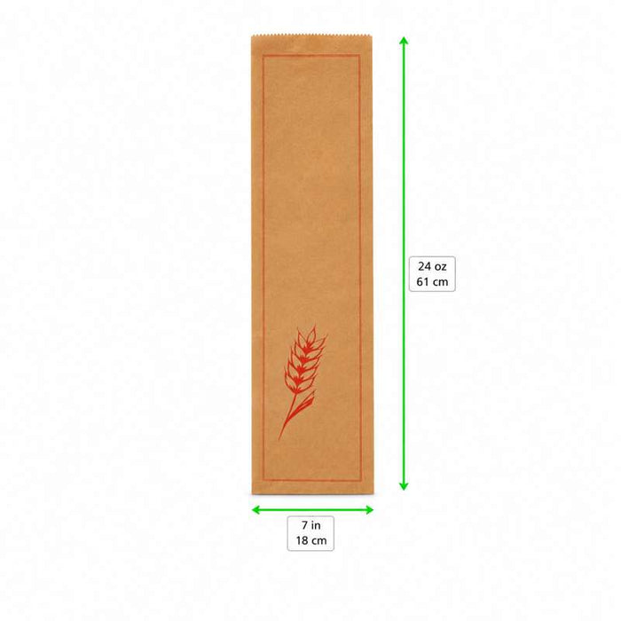 Sac à baguette en papier kraft brun décor rouge 180x70mm H610mm - 500Pcs