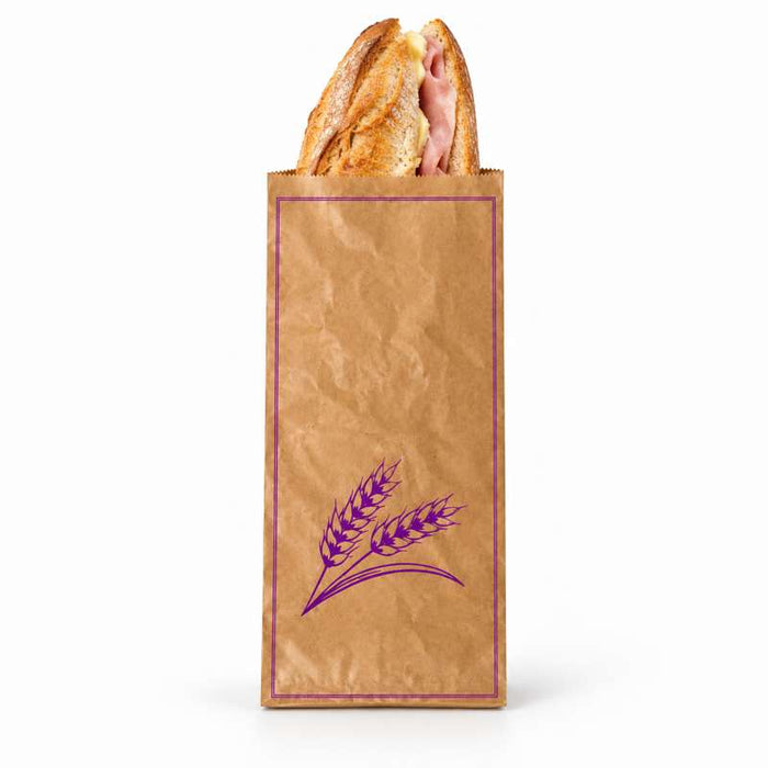 Sac à pain papier kraft brun décor violet  240x110mm H490mm-1000Pcs