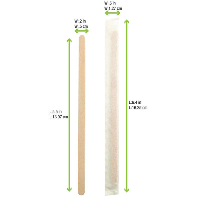 Agitateur à café en bois sous sachet individuel 140mm - 10000Pcs