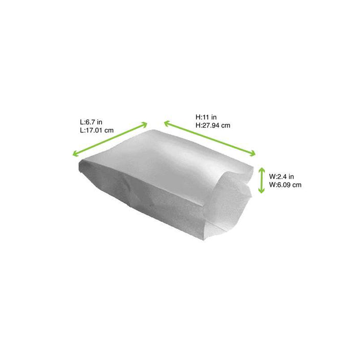 Sac papier laminé blanc pour part de pizza  170x60mm H280mm-500Pcs