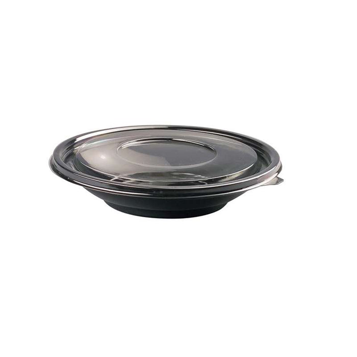 Saladier rond noir en PET avec couvercle transparent Ø230mm H30mm 750ml - 100Pcs