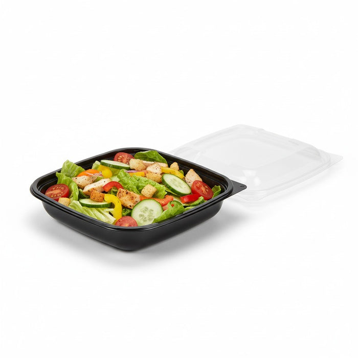 Saladier PET carré noir avec couvercle  190x190mm H45mm 750ml-150Pcs