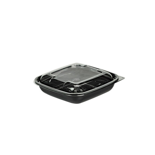 Saladier PET carré noir avec couvercle  190x190mm H45mm 750ml-150Pcs