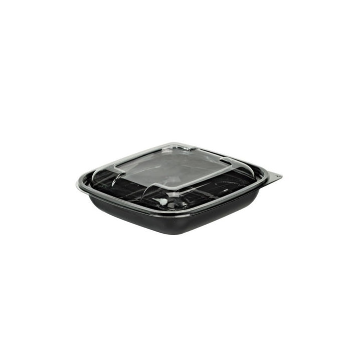 Saladier PET carré noir avec couvercle  190x190mm H45mm 750ml-150Pcs