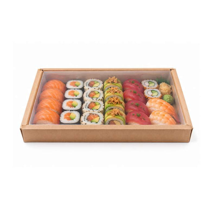 Combo boîte kraft sushi avec couvercle PET 310x215mm H35mm-50Pcs