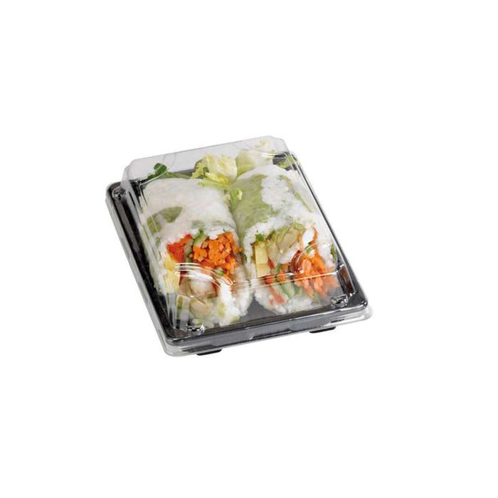 Barquette sushi plastique PS noir avec couvercle PET transparent Suky  220x140mm H40mm-200Pcs