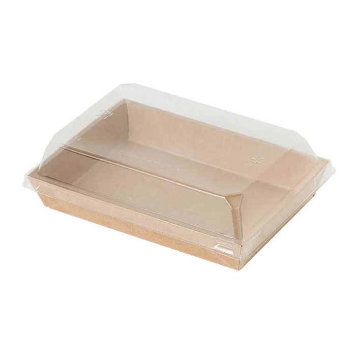 Barquette sushi en carton kraft brun avec couvercle transparent en plastique PET  153x102mm H25mm-300Pcs