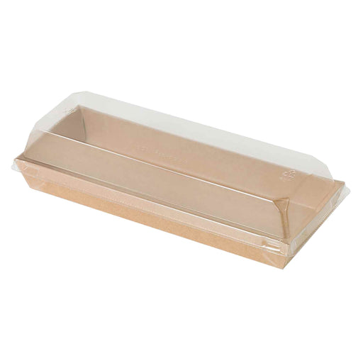 Barquette sushi en carton kraft brun avec couvercle transparent en plastique PET  209x78mm H25mm-300Pcs