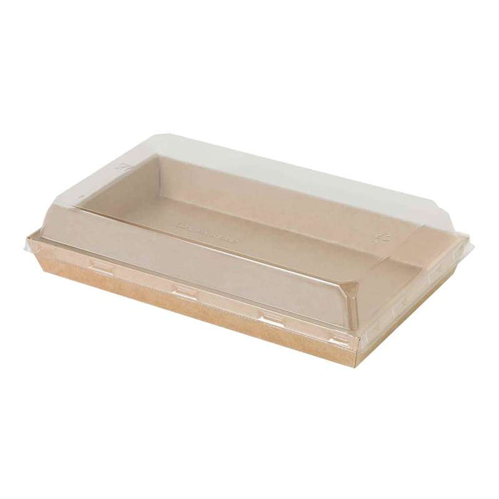 Barquette sushi en carton kraft brun avec couvercle transparent en plastique PET  225x138mm H25mm-300Pcs