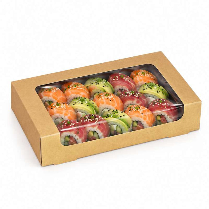 Boîte sushi avec fenêtre antibuée pour 18 pieces 210x120mm H40mm-200Pcs