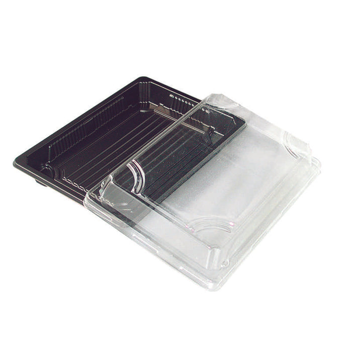 Plateau à sushi PS noir avec couvercle transparent 168x118mm H37mm 250ml - 200Pcs