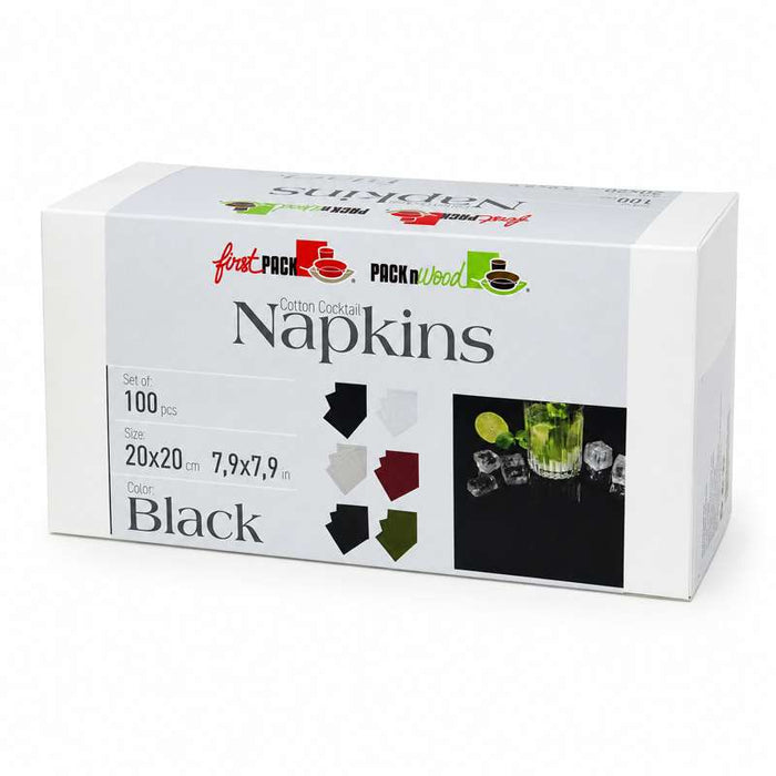 Serviette cocktail coton noir  200x195mm-200Pcs