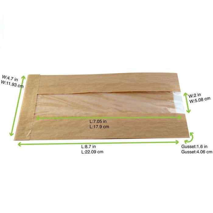 Sac papier kraft brun à fenêtre 120x50mm H220mm-1000Pcs