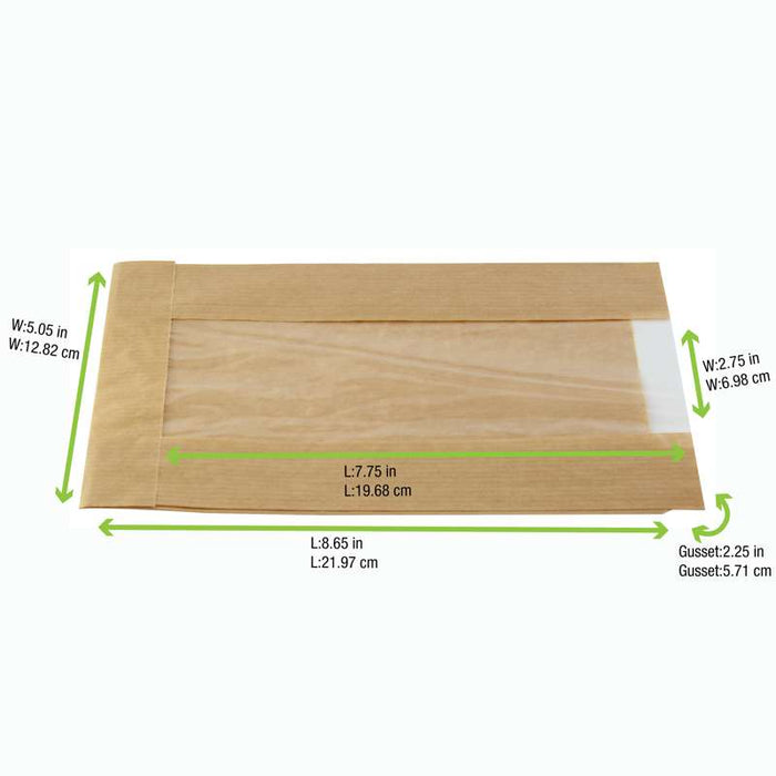 Sac papier kraft brun à fenêtre 60x180mm H220mm-1000Pcs