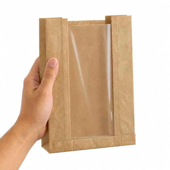 Sac papier kraft brun à fenêtre microperforée 180x40mm H220mm-1000Pcs