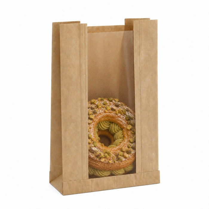 Sac papier kraft brun à fenêtre microperforée 180x40mm H220mm-1000Pcs