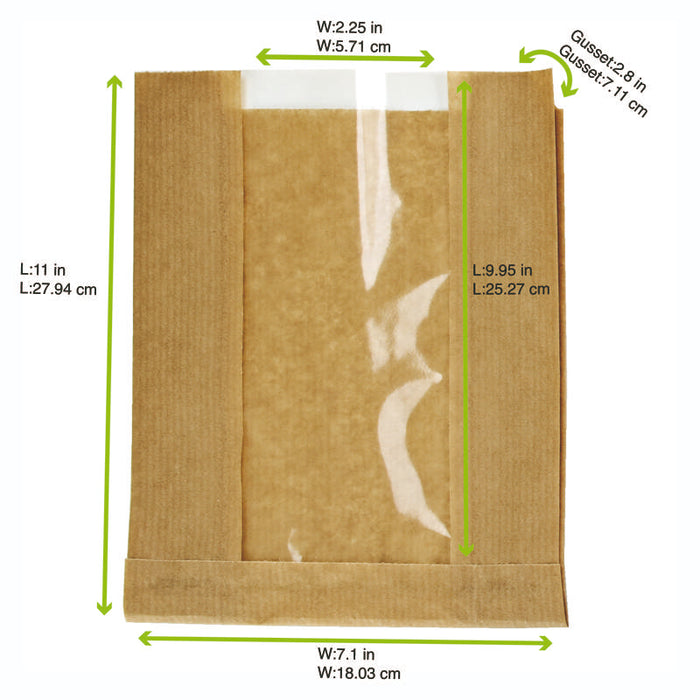 Sac papier kraft brun à fenêtre  280x70mm H180mm-1000Pcs