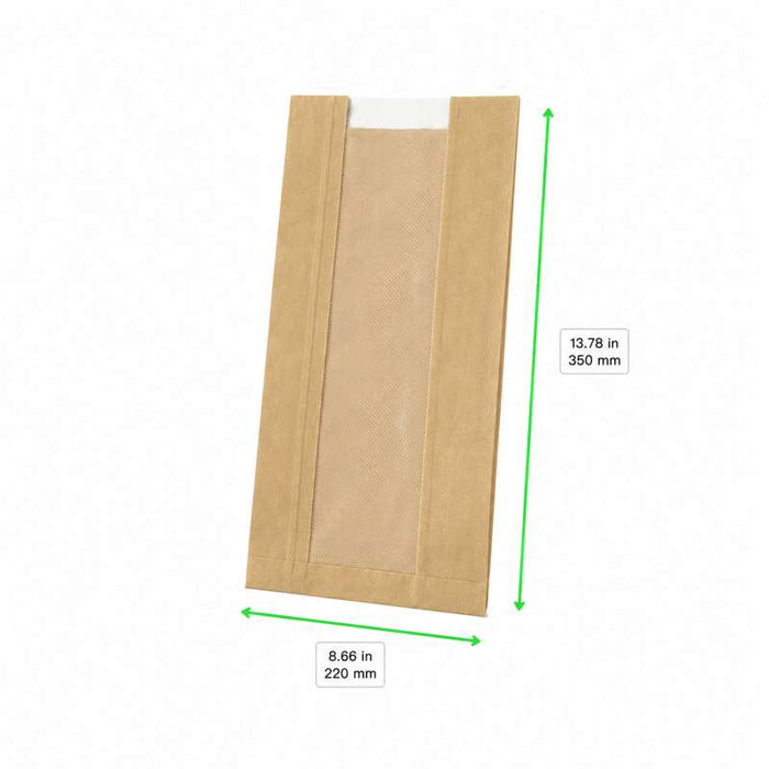 Sac papier kraft brun à fenêtre microperforée 220x110mm H350mm-1000Pcs