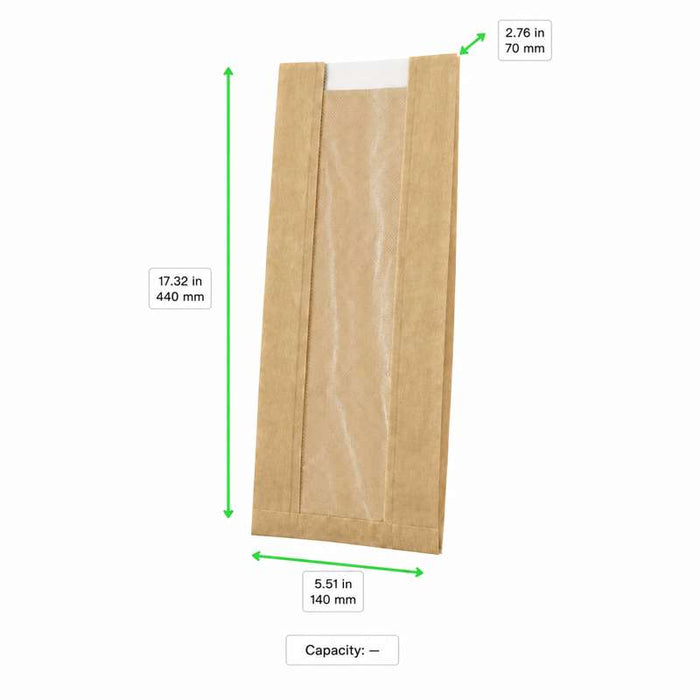 Sac papier kraft brun à fenêtre microperforée 140x70mm H440mm-1000Pcs