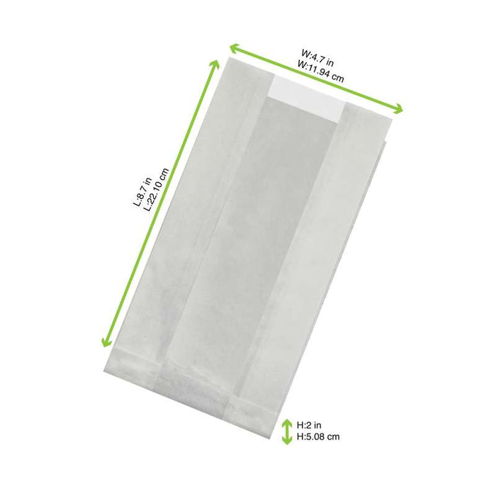 Sac blanc ingraissable en papier kraft à fenêtre plastique PP 220x120mm H50mm-1000Pcs