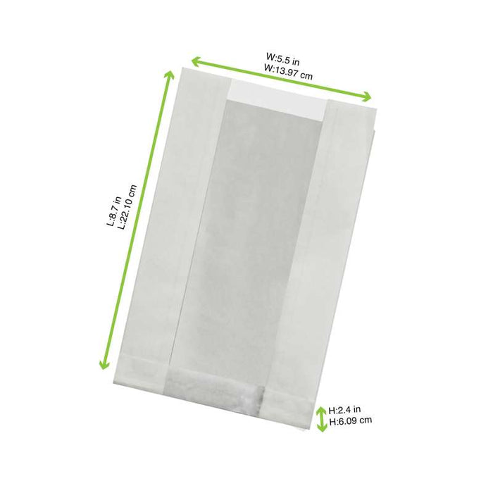 Sac blanc ingraissable en papier kraft à fenêtre plastique PP 220x140mm H60mm-1000Pcs