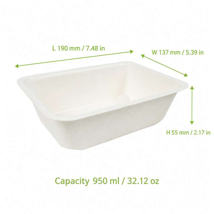Barquette operculable en pulpe blanche laminée PLA 190x137mm H55mm 950ml - 400Pcs