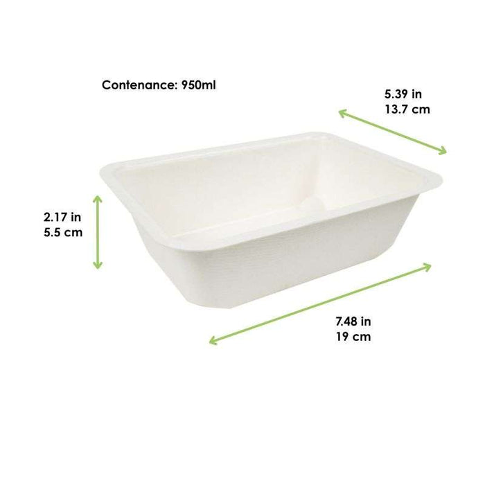 Barquette scellable pulpe laminée PLA  190x137mm H55mm 950ml-400Pcs