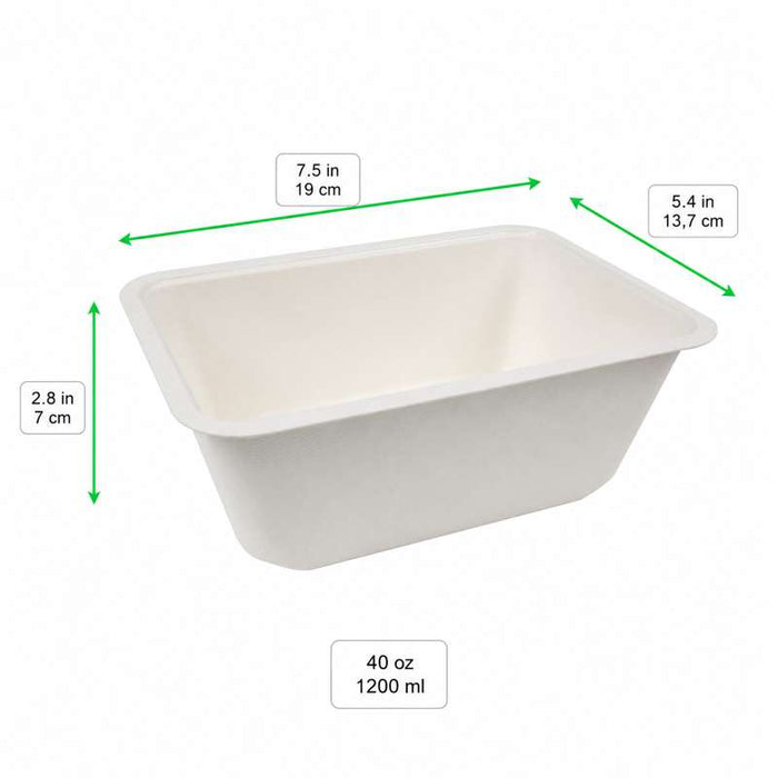 Barquette scellable pulpe laminée PLA  190x137mm H70mm 1200ml-400Pcs