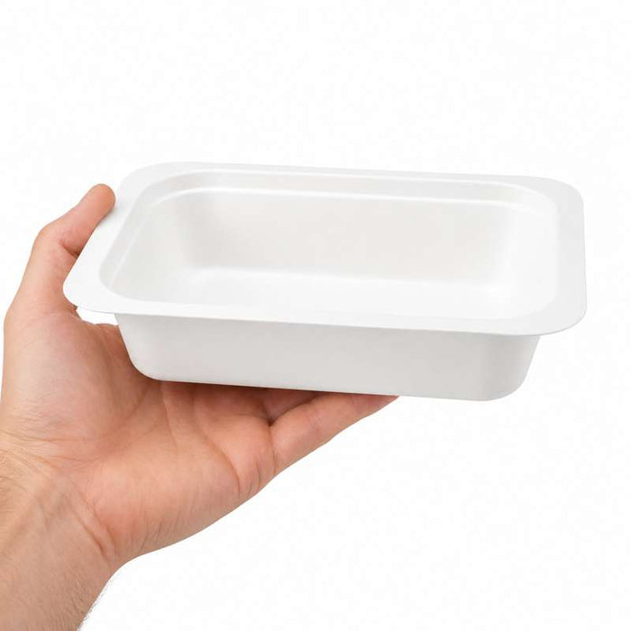 Barquette blanche scellable en pulpe laminée PLA 137x95mm H33mm 250ml - 800Pcs