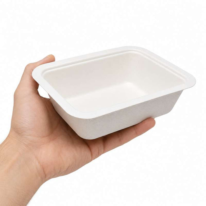 Barquette scellable pulpe laminée PLA  137x95mm H45mm 375ml-600Pcs