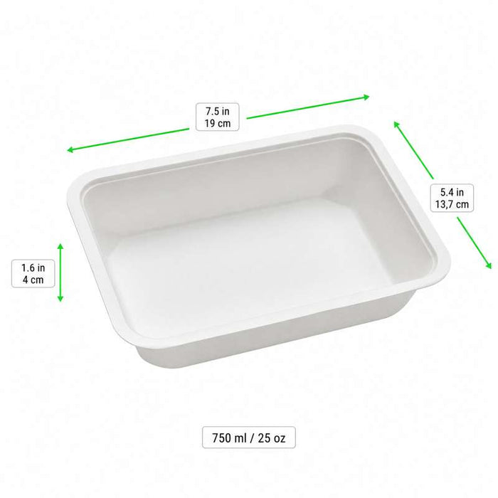 Barquette scellable pulpe laminée PLA  190x137mm H40mm 750ml-400Pcs