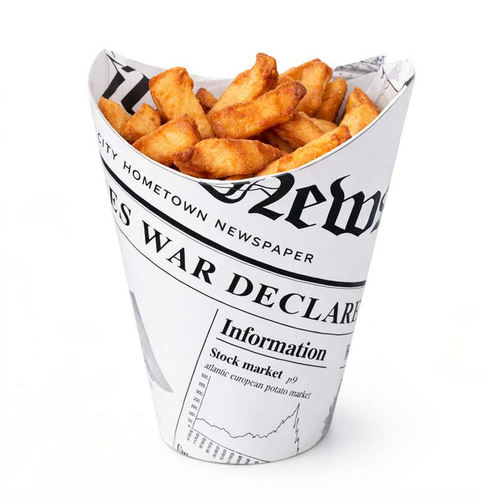 Gobelet snack refermable perforé carton blanc décor journal   H118mm 270ml-1000Pcs