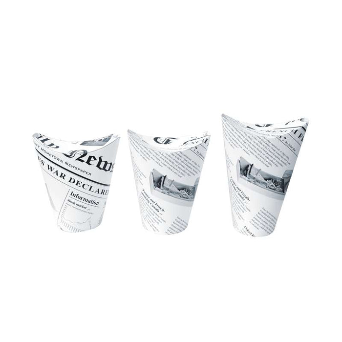 Gobelet snack refermable perforé carton blanc décor journal   H157mm 480ml - 1000Pcs