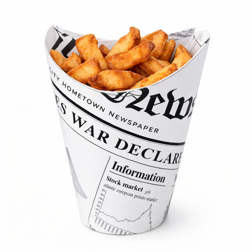 Gobelet snack refermable perforé carton blanc décor journal   H118mm 270ml-1000Pcs