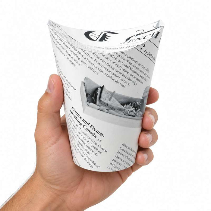 Gobelet snack refermable perforé carton blanc décor journal   H139mm 350ml-1000Pcs