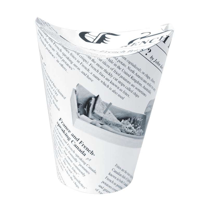 Gobelet snack refermable perforé carton blanc décor journal   H139mm 350ml-1000Pcs