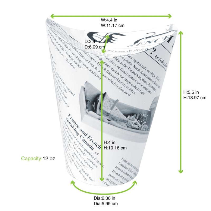 Gobelet snack refermable perforé carton blanc décor journal   H139mm 350ml-1000Pcs