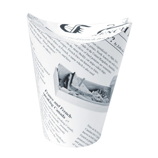 Gobelet snack refermable perforé carton blanc décor journal   H139mm 350ml-1000Pcs