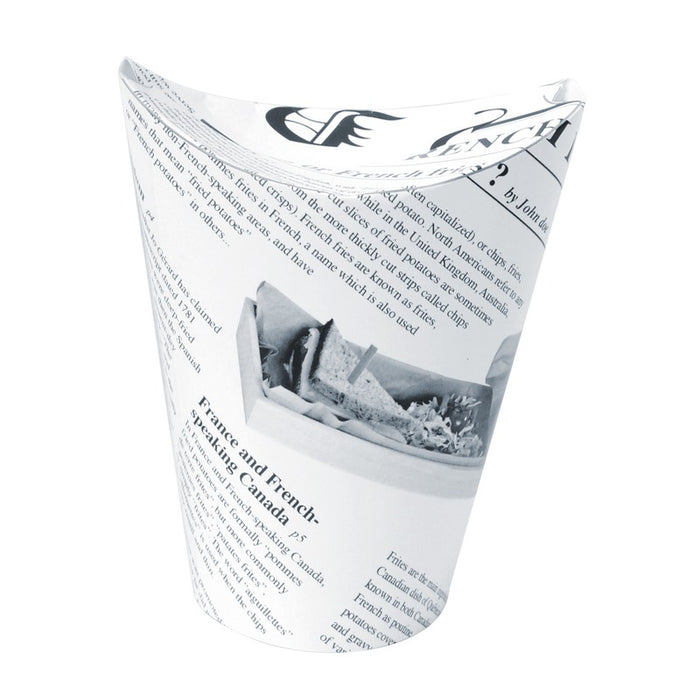 Gobelet snack refermable perforé carton blanc décor journal   H139mm 350ml-1000Pcs