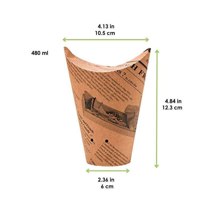 Gobelet snack refermable perforé carton brun décor journal   H123mm 480ml - 1000Pcs