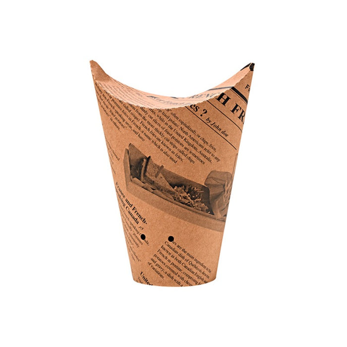 Gobelet snack refermable perforé carton brun décor journal   H123mm 480ml - 1000Pcs
